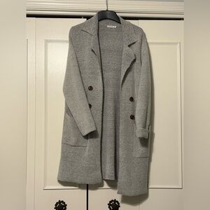 Pink Clover Textured Long Gray Knit Sweater